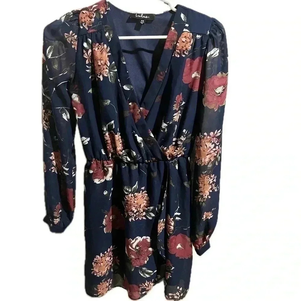 Lulus pretty pretender navy floral mini long sleeve dress - XS - Picture 2 of 12